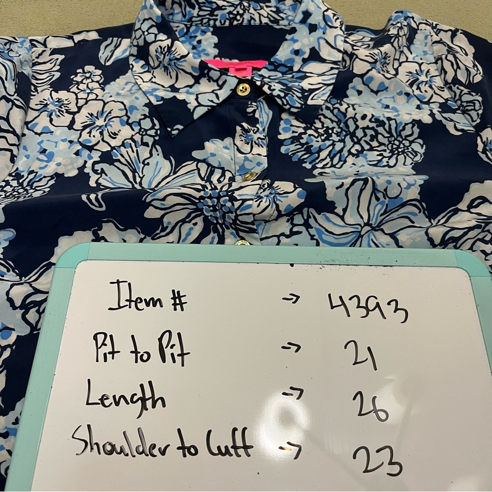 Lilly Pulitzer Tank Top, Button Shirt, Pant Set Low Tide Navy Medium And Small - Picture 13 of 14